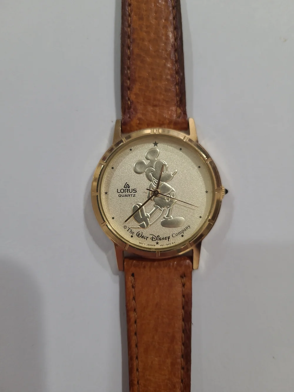 Vintage Disney Lorus Seiko Gold-Tone Mickey Mouse Watch with Brown Leather Strap